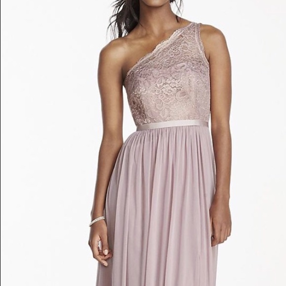 One-Shoulder Lace Bodice Chiffon Gown in Dusty Rose